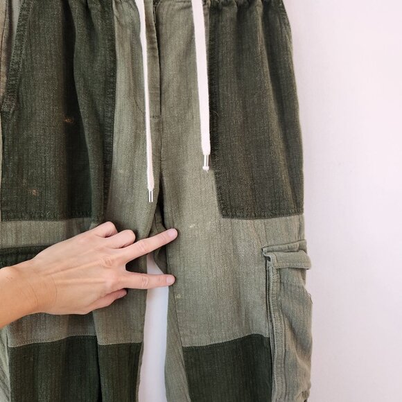 J. Crew Linen Blend Green Cargo Pants Patchwork Joggers Grunge Women's 00 - Picture 13 of 14